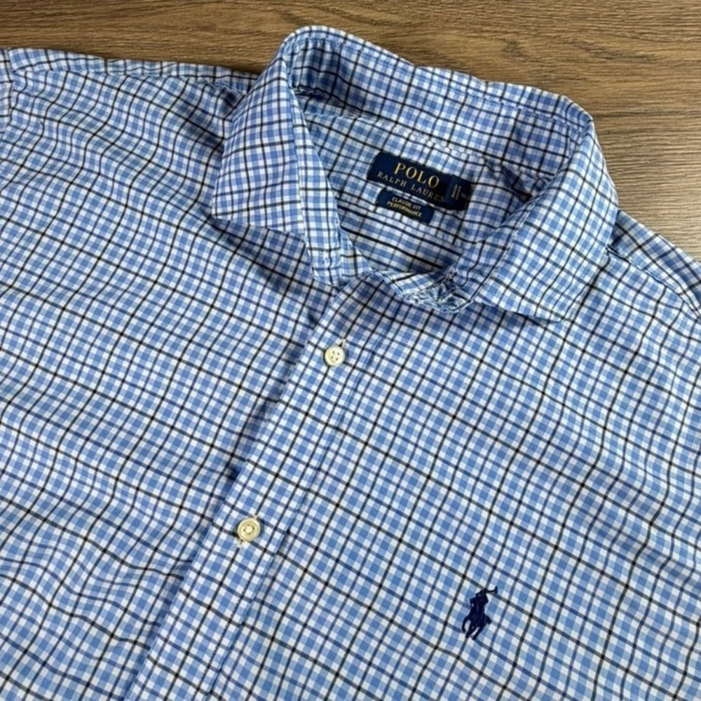 Polo Ralph Lauren Men's Blue Plaid Classic Fit Performance Plaid Button Down XL